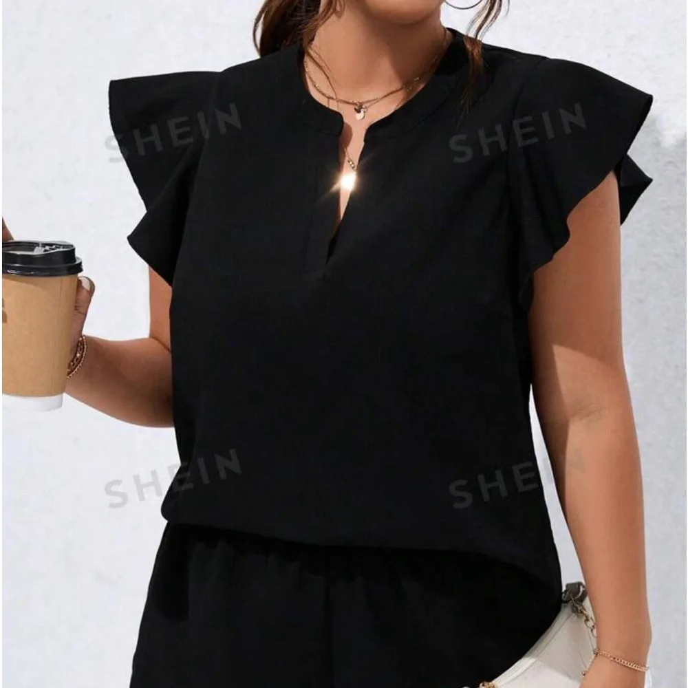 NWT Calvin Klein Black top with notch collar and butterfly sleeve size XL - Picture 1 of 9